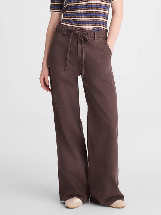 Madewell Pants - Madewell Ultimate Wide-Leg Pant in Airy Denim NWT Size 32 Dark Brown Tie Waist